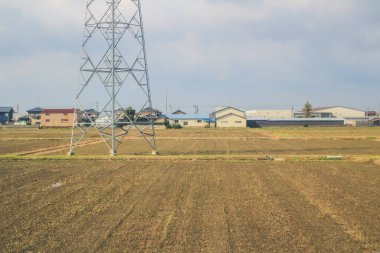 Japonya kırsalının manzarası. 30 Ekim 2013 Treni 'nde görünüm