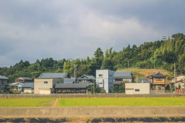 Japonya kırsalının manzarası. 30 Ekim 2013 Treni 'nde görünüm