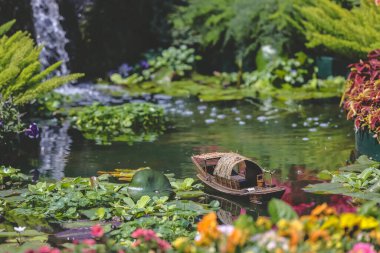 Peyzaj tasarımı ev bahçesi, çiçek fuarı Hong Kong 10 Mart 2023