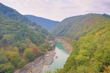 Arashiyama, Kyoto 'daki Hozukyo nehri. Japonya 2 Kasım 2013