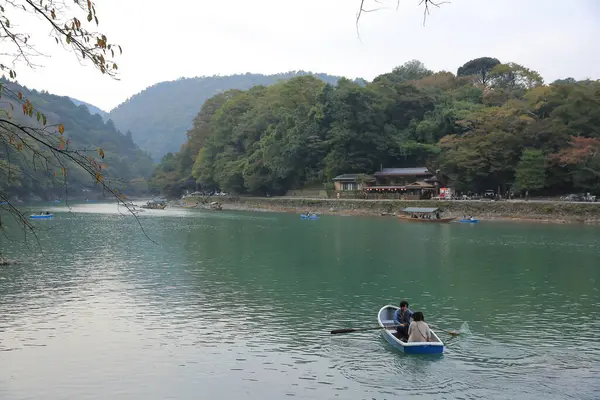 Stock image Sailing boatin Kyoto, Japan . Unidentified people sail boates 2 Nov 2013