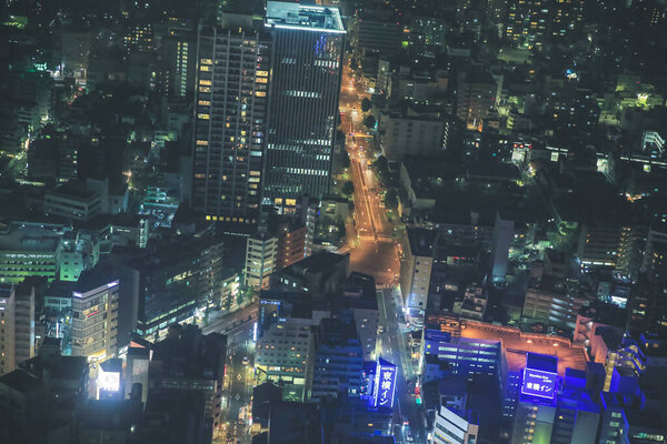 The Nagoya city , Japan cityscape at night 2 Nov 2013