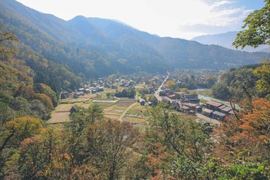 Shirakawa Go, UNESCO Dünya Mirası Bölgesi olarak bilinen ünlü köy. Gifu Bölgesi. 1 Kasım 2013