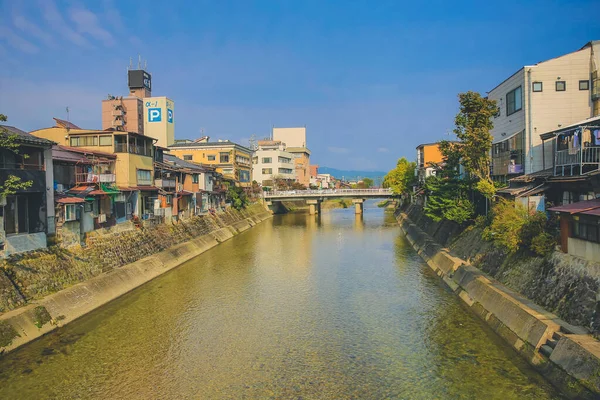 Takayama Mostem Říční Vodou Výhled Město Října 2013 — Stock fotografie