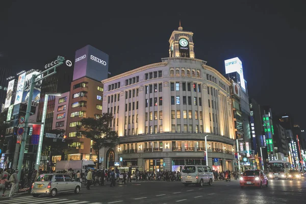 Night View Ginza Intersection Nov 2013 — Stock Photo, Image