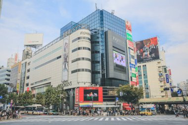 Shibuya 'nın manzarası 3 Kasım 2013' te büyük çapraz geçiş alanı.