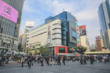 Shibuya 'nın manzarası 3 Kasım 2013' te büyük çapraz geçiş alanı.