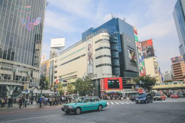 Shibuya 'nın manzarası 3 Kasım 2013' te büyük çapraz geçiş alanı.