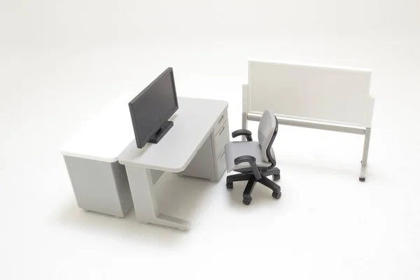 Munkaterület Asztali Számítógéppel Irodai Eszközökkel — Stock Fotó