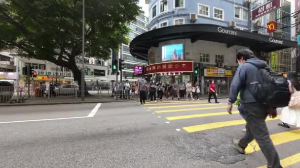 Peatones Que Cruzan Carretera Wan Chai Road Hong Kong Abril — Vídeo de stock