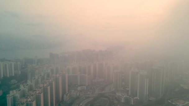 Kwun Tong District Smog Bij Zonsondergang Hong Kong April 2023 — Stockvideo