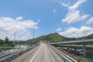 Heung yuen wai otoyolunun manzarası, Hong Kong 4 Mayıs 2023