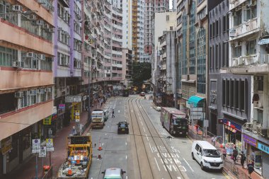 Tram 'da, Shau Kei Wan sokak manzarası, hk 10 Mayıs 2023