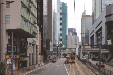 Tram 'da, Wan Chai caddesi manzarası 10 Mayıs 2023