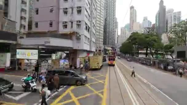 Tram Veduta Del Paesaggio Stradale Wan Chai Maggio 2023 — Video Stock