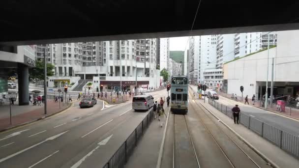 Hong Kong Maggio 2023 Tram Veduta Del Paesaggio Stradale King — Video Stock