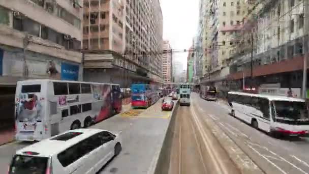 Hong Kong Mayıs 2023 Tramvayda Hong Kong Daki King Caddesi — Stok video