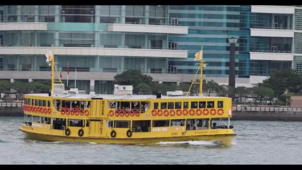 Hongkong Juni 2023 Gul Stjärnfärja Victoria Harbor Kowloon — Stockvideo