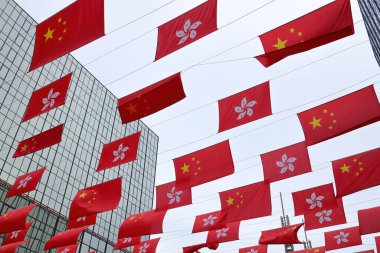 Hong Kong 'un devir teslim yıldönümü öncesinde bayrak sergilendi, Temmuz 12023