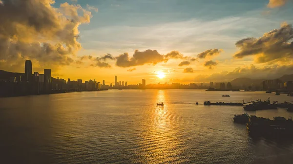 stock image HK skyline in the afternoon over Victoria Harbour, July 6 2023