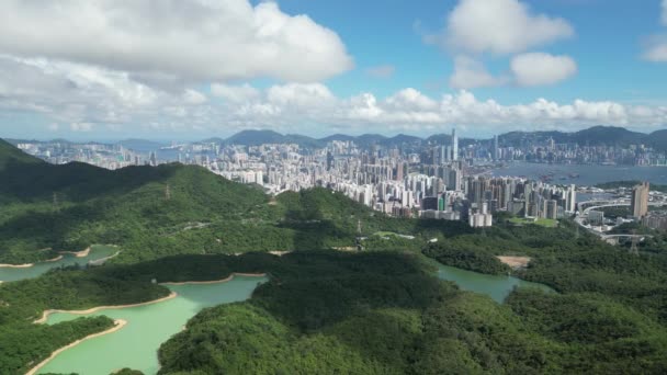 Mezcla Naturaleza Ciudad Embalse Kowloon Julio 2023 — Vídeos de Stock