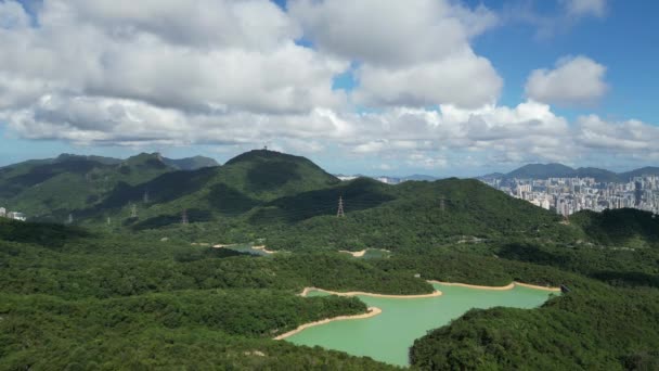 Blandning Stad Och Natur Kowloon Reservoir Juli 2023 — Stockvideo