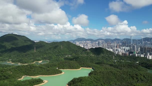 Blandning Stad Och Natur Kowloon Reservoir Juli 2023 — Stockvideo