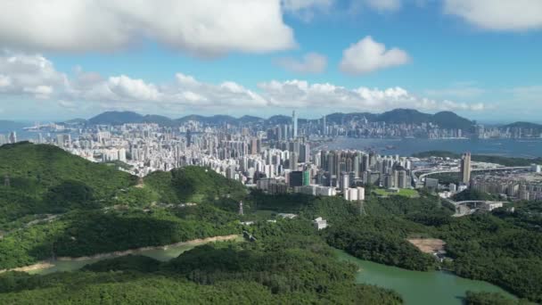 Mezcla Naturaleza Ciudad Embalse Kowloon Julio 2023 — Vídeo de stock