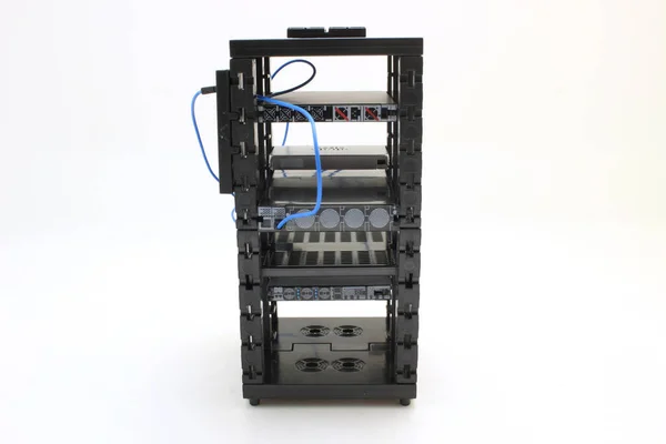 塞维尔斯电脑的尺寸 交换器 闪烁的灯光 — 图库照片