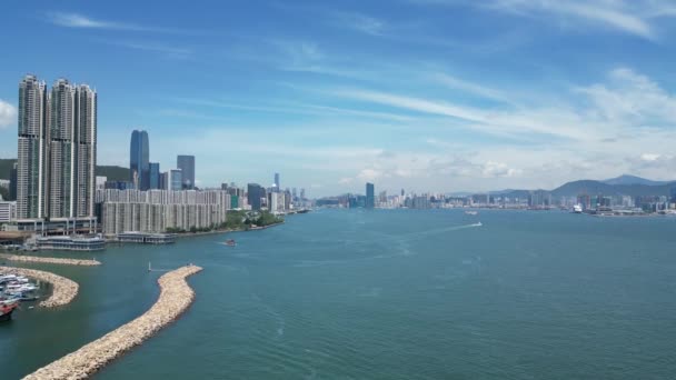 Victoria Harbour Een Iconische Natuurlijke Haven Gelegen Tussen Hong Kong — Stockvideo