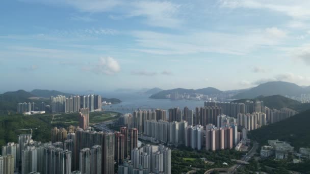 Hongkong Augusti 2023 Tseung Kwan Skyline Kustnära Elegans Och Stadsdynamik — Stockvideo