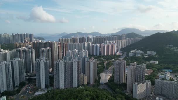 Hongkong Augusti 2023 Tseung Kwan Skyline Kustnära Elegans Och Stadsdynamik — Stockvideo