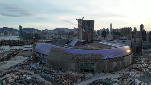 Гонконг Сентября 2023 Года Строящийся Стадион Спортивный Парк Кай — стоковое видео
