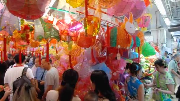 Hong Kong September 2023 Lokale Markt Traditionele Chinese Lantaarns Kopen — Stockvideo