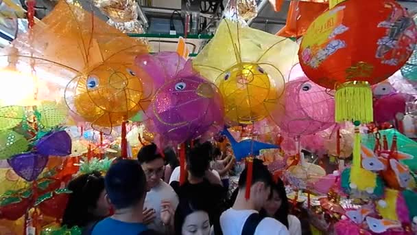 Гонконг Сентября 2023 Года Местный Рынок Купить Традиционные Китайские Фонари — стоковое видео
