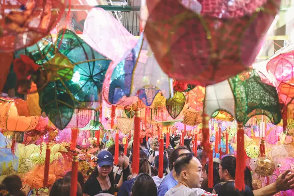 stock image local market to buy traditional Chinese lanterns. Tai Kiu Market Sept 23 2023