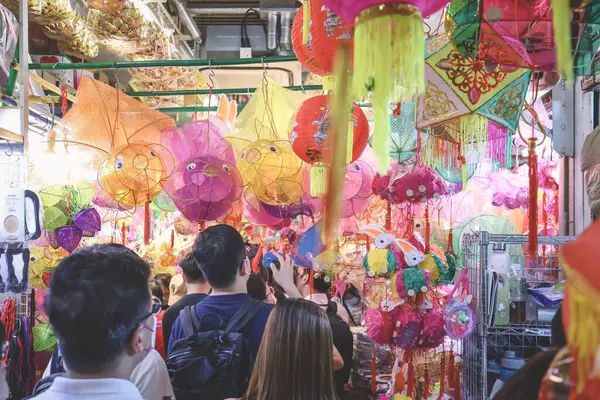 stock image local market to buy traditional Chinese lanterns. Tai Kiu Market Sept 23 2023