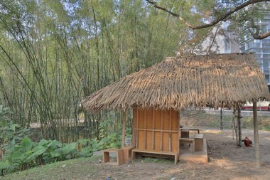 8 Şubat 2015 'te parkta bambu ev yapımı.