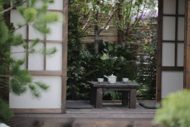 Japon bahçesi, Victoria Park, Hong Kong 'da çiçek fuarı.