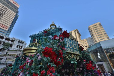 Hong Kong 08 Aralık 2023 Noel Aydınlatma Dekorasyonu, Tsim Sha Tsui,