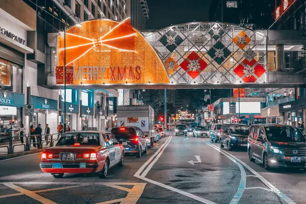 Hong Kong Desember 2023 Dekorasi Pencahayaan Natal Tsim Sha Tsui Stok Gambar Bebas Royalti
