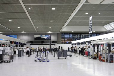 Narita Uluslararası Havaalanı No: 30 2023 'teki 2 numaralı terminaldeki yolcular.