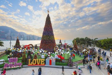 29 Aralık 2023 Batı Kowloon Kültür Bölgesi Günbatımını Kutlayan İnsanlar Grubu