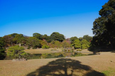29 Kasım 2023 Tokyo, Japonya 'daki Rikugien Bahçesinin Sonbahar manzarası