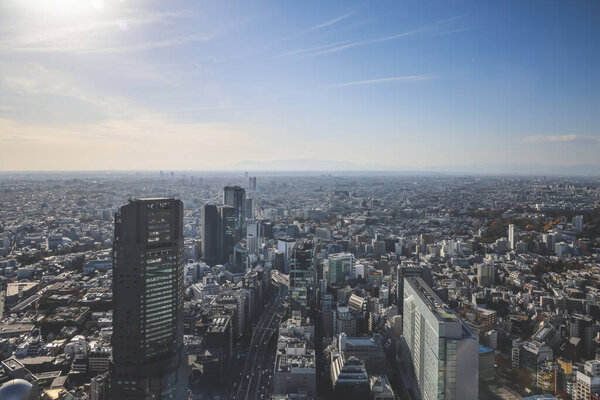 Nov 29 2023 Scenic aerial shot of Tokyo, blue sky and beautiful
