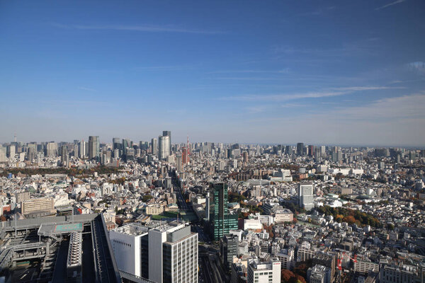 Nov 29 2023 Scenic aerial shot of Tokyo with blue sky