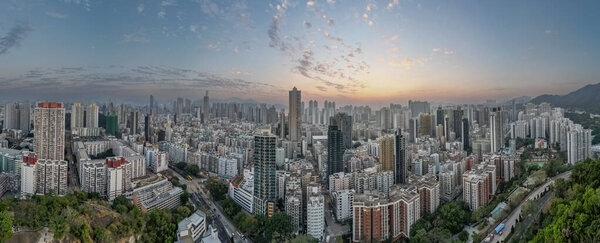 Jan 7 2024 Panoramic urban skyline with skyscrapers, hong kong