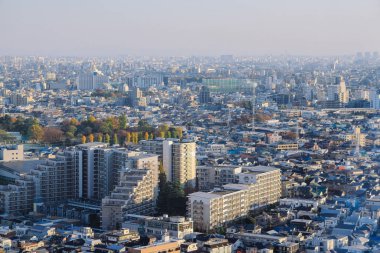 28 Kasım 2023 Şehir Binalarının Havadan Görünümü ile Sunset 'te Şehir Skyline