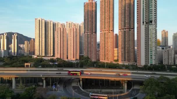 Flygfoto Över West Kowloon Highway Honk Kong — Stockvideo