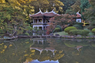 28 Kasım 2023 Shinjuku Gyo-en Ulusal Bahçesindeki Geleneksel Japon Çay Evi